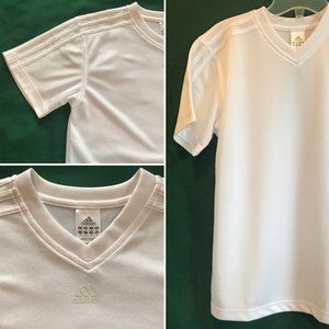 Adidas Three Stripe Athletic Jersey 2004 White M V-Neck Short Sleeve EUC